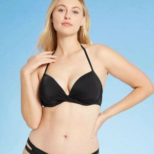 Shade & Shore 34C Twist-Front Bikini Top Black Swimsuit Beach Lightly Lined